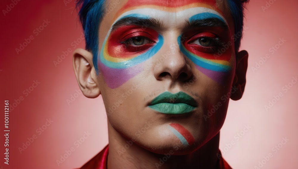 Man with rainbow makeup on his face Man with rainbow makeup on his face
