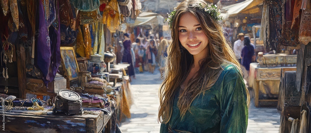 Obraz premium Market Moment: A Cheerful Vendor's Smile