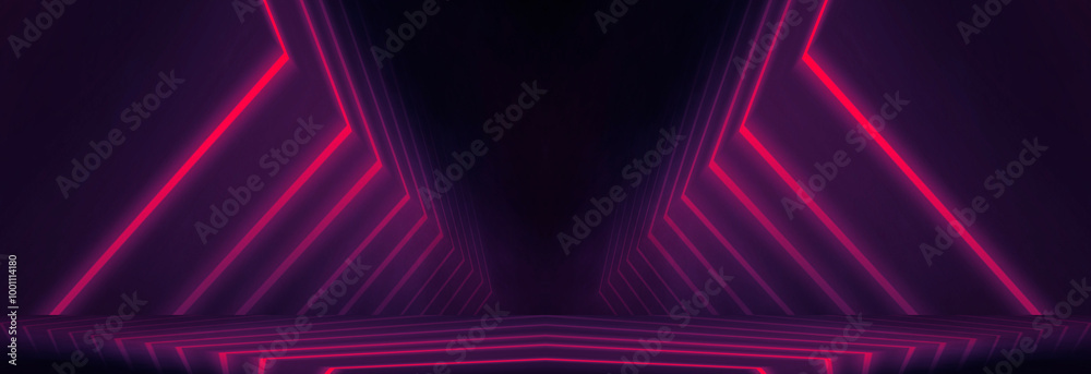 Neon light in tunnels, rays and lines. Perspective of light in motion. Dark abstract neon background, empty stage. Neon light in tunnels, rays and lines. Perspective of light in motion. Dark abstract neon background, empty stage.