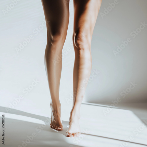 Woman smooth legs beauty skincare hair removal laser waxing shaving self-tanner summer glow spa exfoliation hydration body contouring aesthetician dermatologist white brown banner copy space






