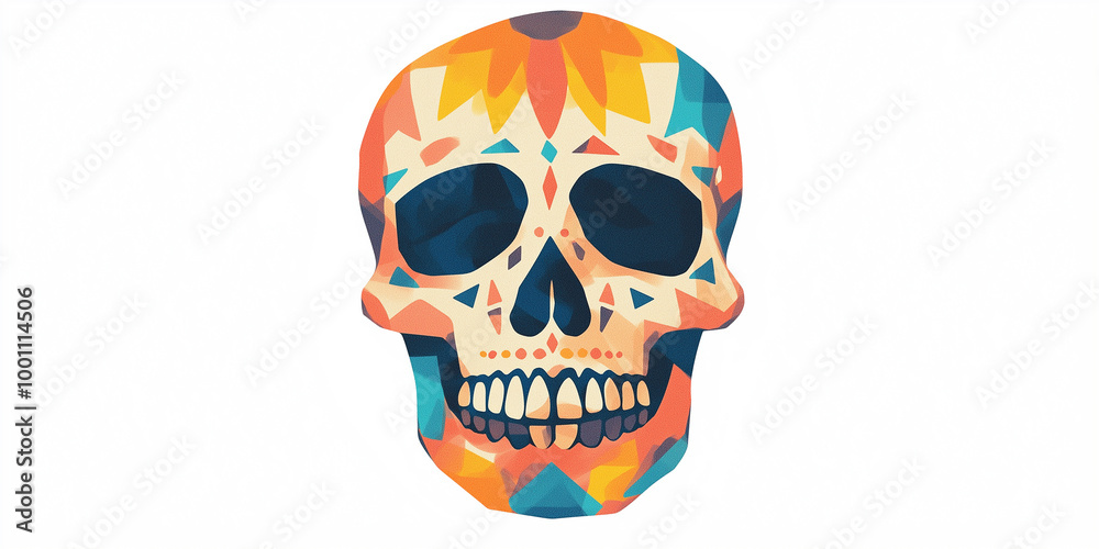 Modern Dia de Muertos card with a unique geometric skull design on a white background
Modern Dia de Muertos card with a unique geometric skull design on a white background