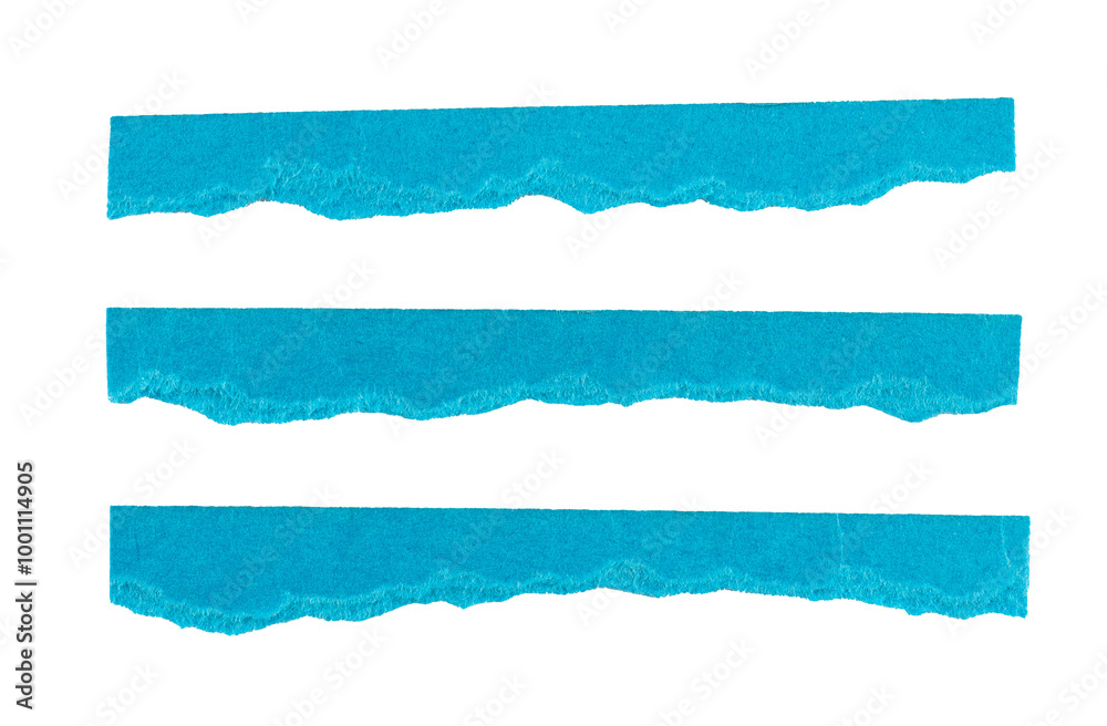 Blue Torn paper strips, ripped Blue paper sheets, realistic paper scraps with torn edges, isolated on a transparent background, grunge textured graphic element