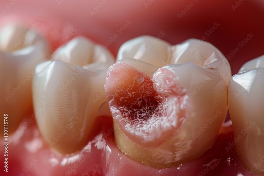 Close-up of tooth decay and cavity damage Close-up of tooth decay and cavity damage