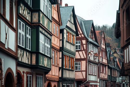 Charming historic town with colorful half-timbered buildings