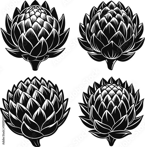 set of artichoke silhouette vector illustration
