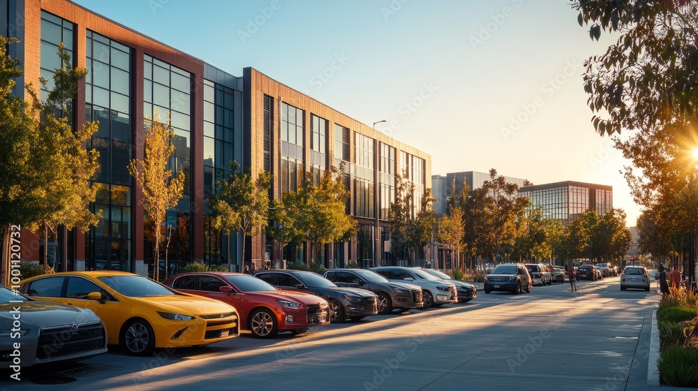Urban Street with Cars at Sunset Urban Street with Cars at Sunset