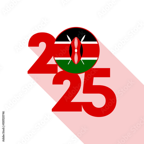 2025 banner with Kenya flag inside. Vector illustration.