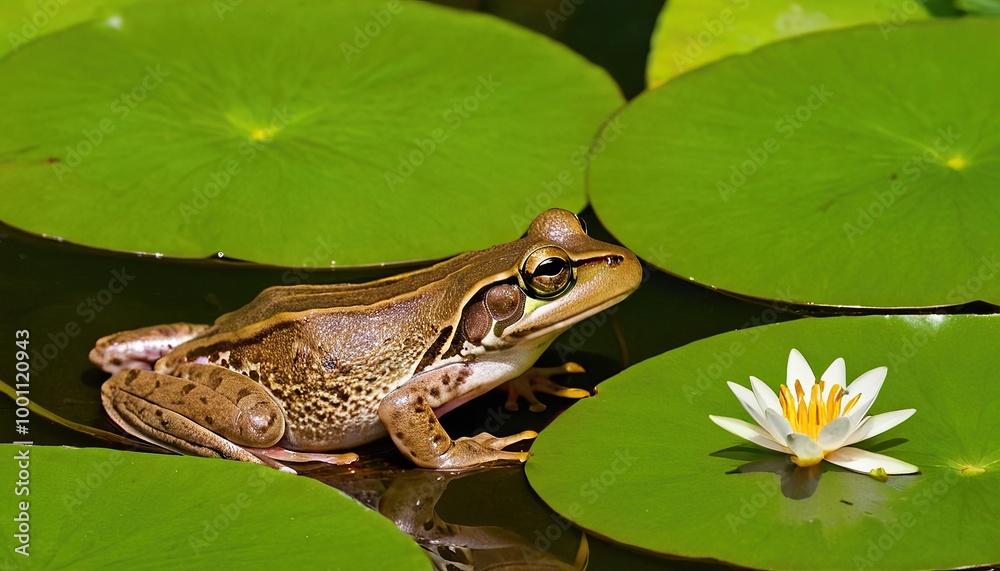Green frog cartoon on lily pad 1 Green frog cartoon on lily pad 1