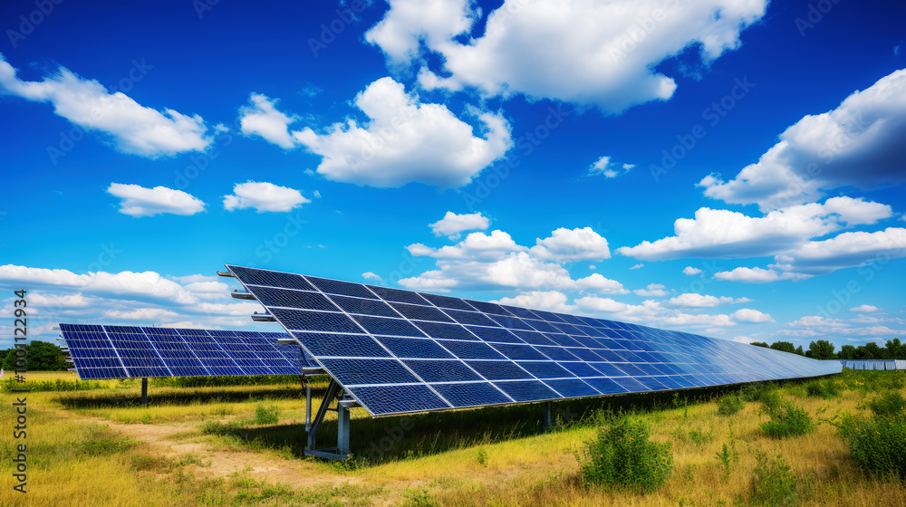 generated illustration of solar panel on sky background generated illustration of solar panel on sky background