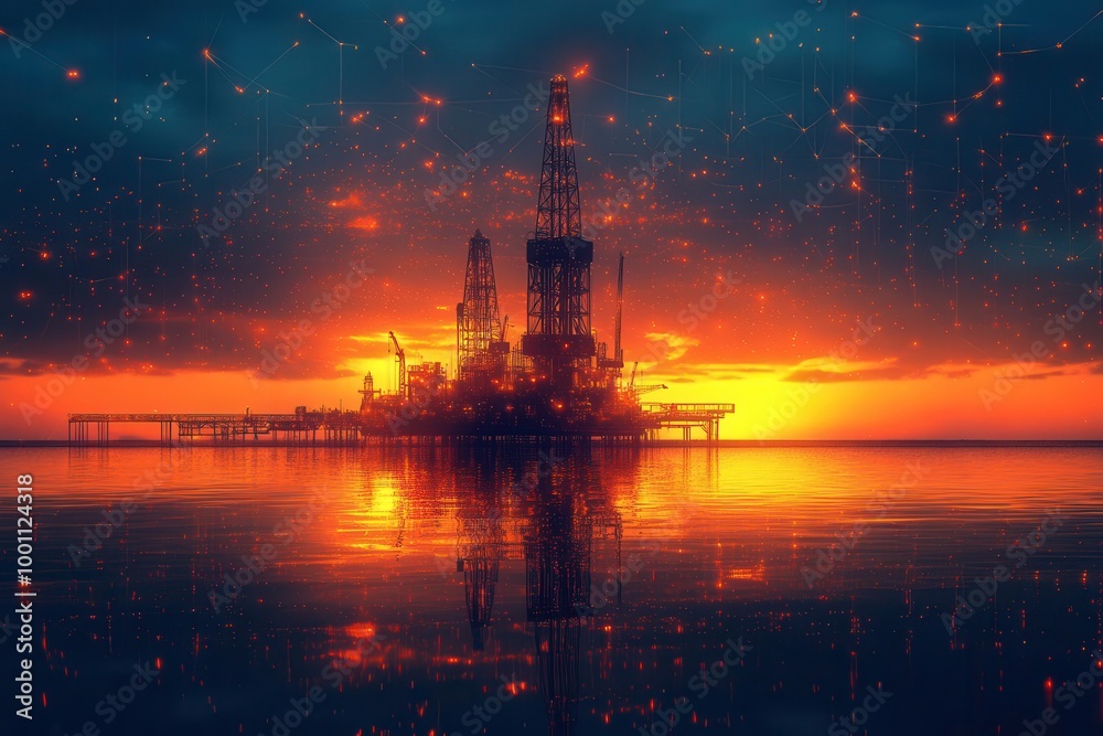 low poly wireframe illustration of an oil rig set against a vibrant sunset showcasing the naphtha industry with geometric shapes and a sleek design low poly wireframe illustration of an oil rig set against a vibrant sunset showcasing the naphtha industry with geometric shapes and a sleek design