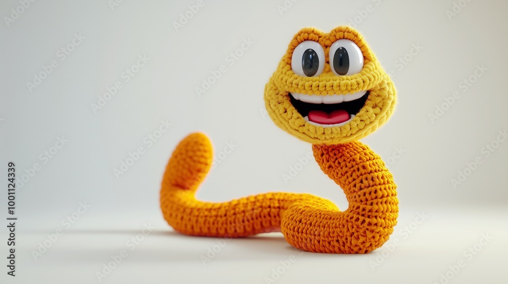 Fototapeta premium Hobbie. Cute Plush Green snake toy, knitted texture, children's room decor, unique gift idea, nursery decoration, soft toy, colorful stuffed animal. Poster, sticker.