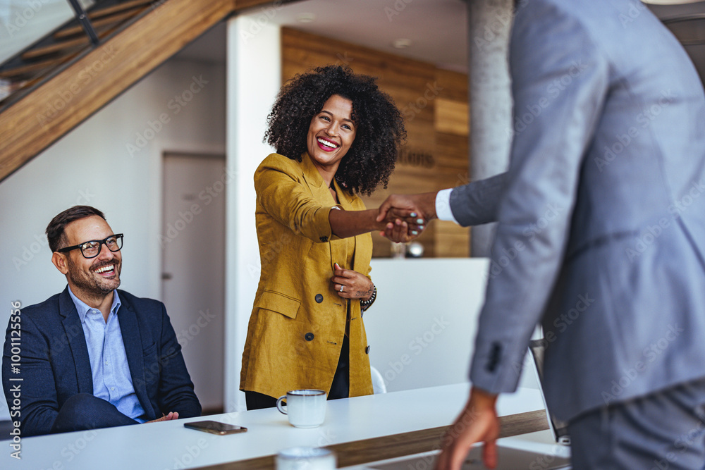 Business Professionals Shaking Hands in a Modern Office