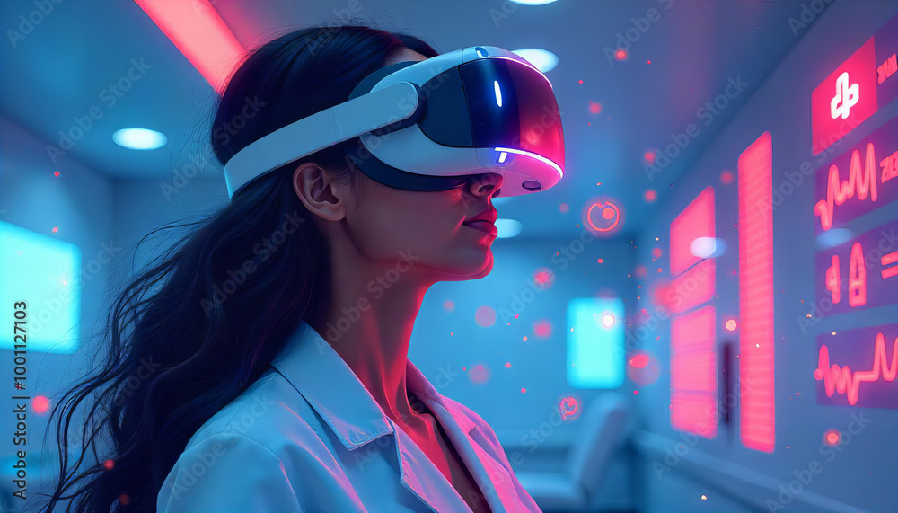 Woman Using Virtual Reality to Analyze Data Woman Using Virtual Reality to Analyze Data