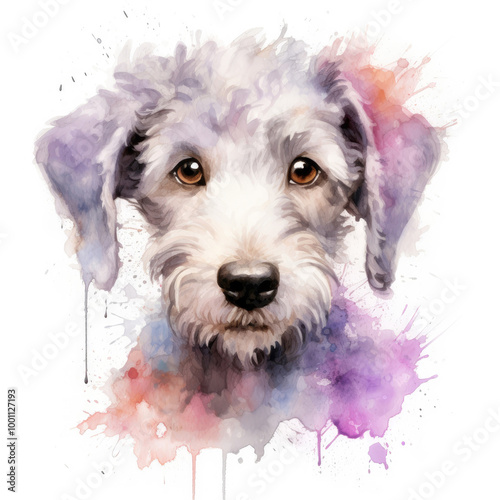 Watercolor painting of bedlington terrier with white background photo