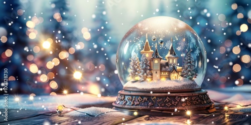 Magical snow globe scene in winter wonderland