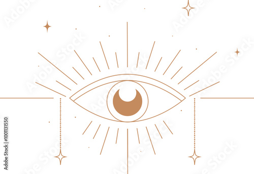 Vector mystic celestial set a with golden outline sand clock, eye, bottle and moon phases. Black occult shiny linear labels with a magical frame stylized as engraving. 