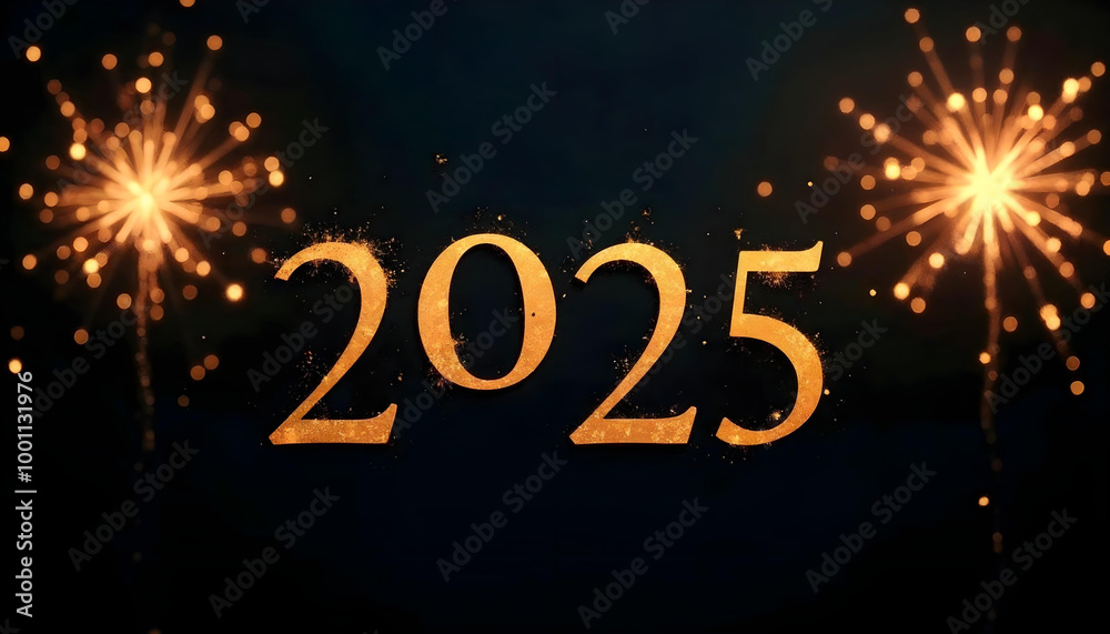 Fototapeta premium 2025 New Year Gold and Sparkles Background - Happy NYE Photo