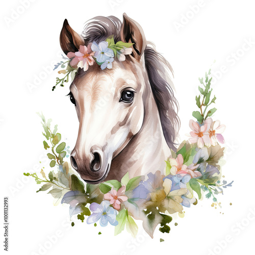 Watercolor painting of pony flowers with white background