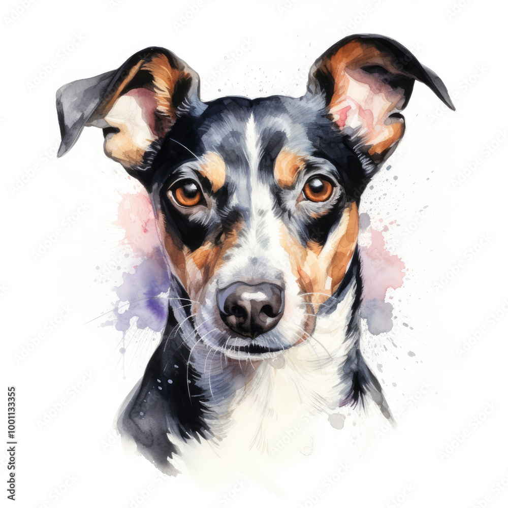 Watercolor painting of rat terrier with white background Watercolor painting of rat terrier with white background