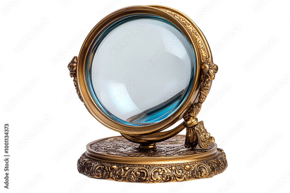 a round gold and blue mirror. a round gold and blue mirror.