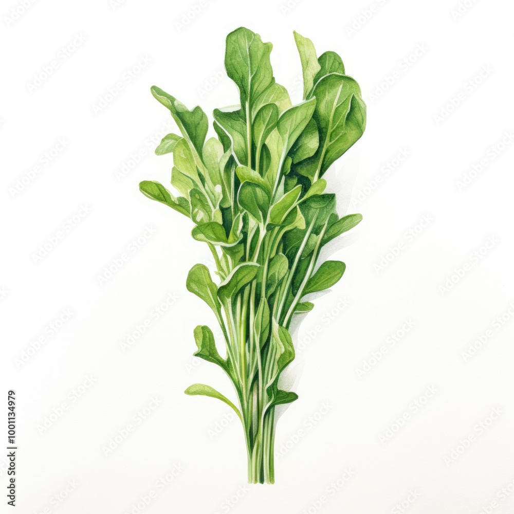 watercolor arugula painting with white background watercolor arugula painting with white background