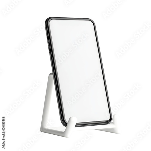 Minimalist smartphone on a sleek white stand photo