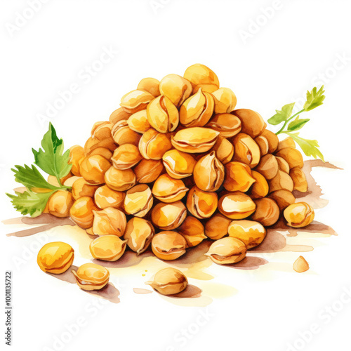 watercolor chick peas painting with white background