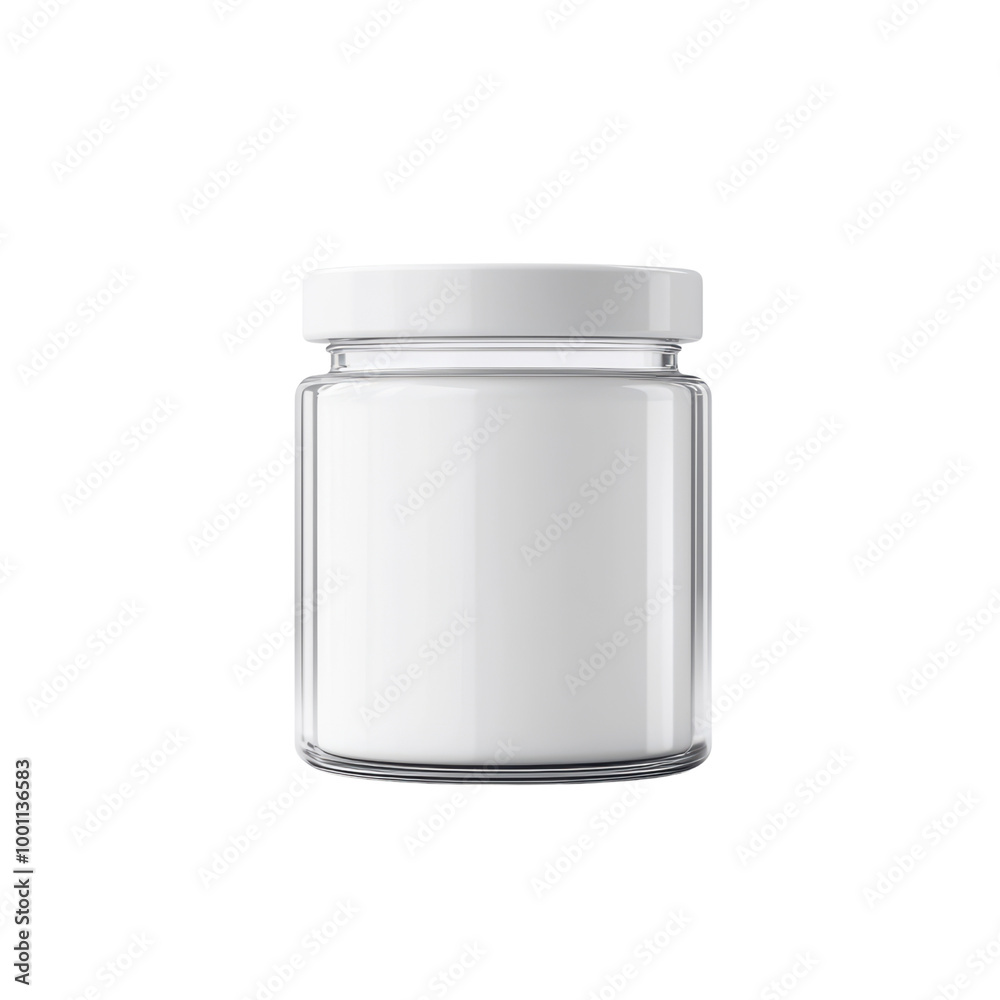 Clear glass jar with white contents on a transparent background Clear glass jar with white contents on a transparent background