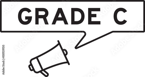 Megaphone icon with speech bubble in word grade C on white background