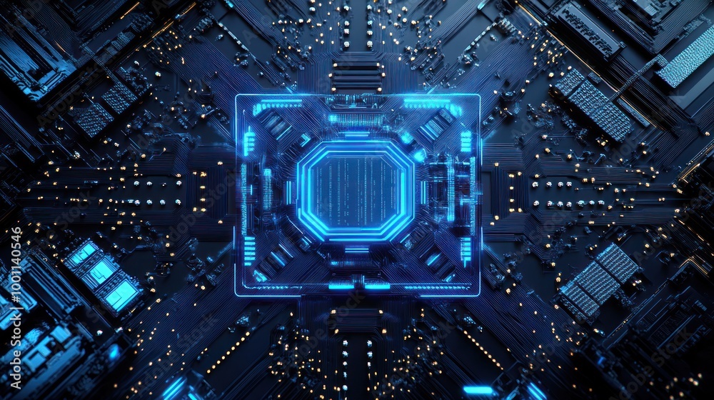 Circuit Board with Glowing Blue Lights Circuit Board with Glowing Blue Lights