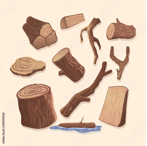 A collection of wood logs including