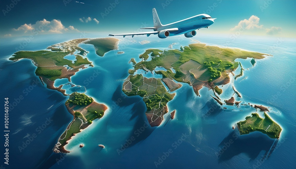 Obraz premium airplane with world map on blue background