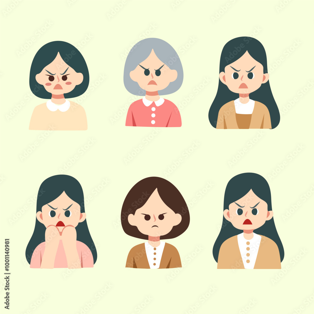 set of collection girl is expressions for elements, clipart and sticker set of collection girl is expressions for elements, clipart and sticker