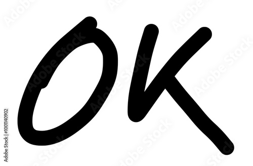 Ok vector lettering in doodle style on transparent background. Hand drawn ok word.