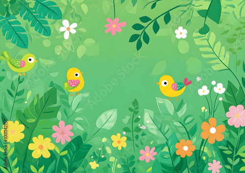 pattern with flowers and birds