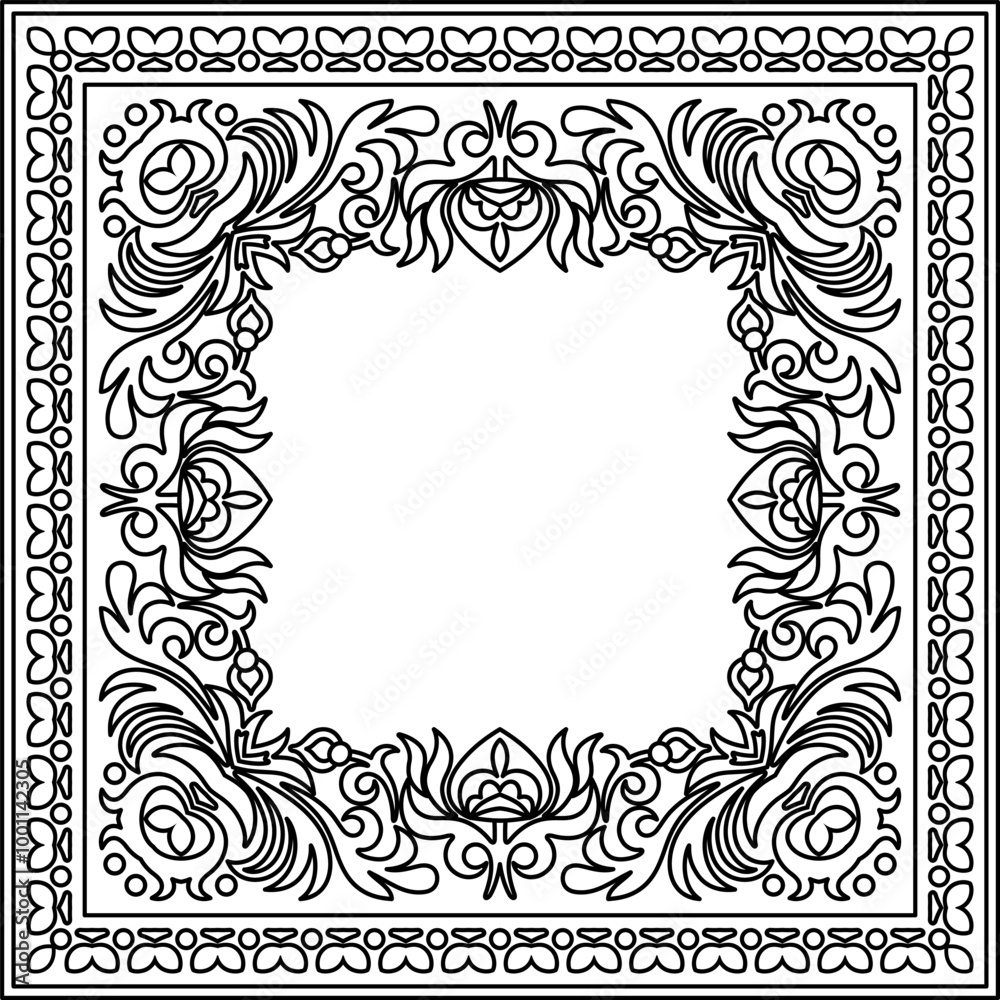 Obraz premium Vector abstract decorative floral ethnic ornamental illustration. Square sketchy background