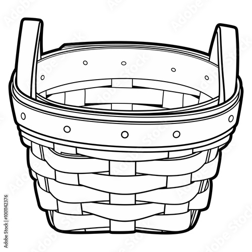 Cartoon hand drawn wicker basket. Vector doodle line art illustration