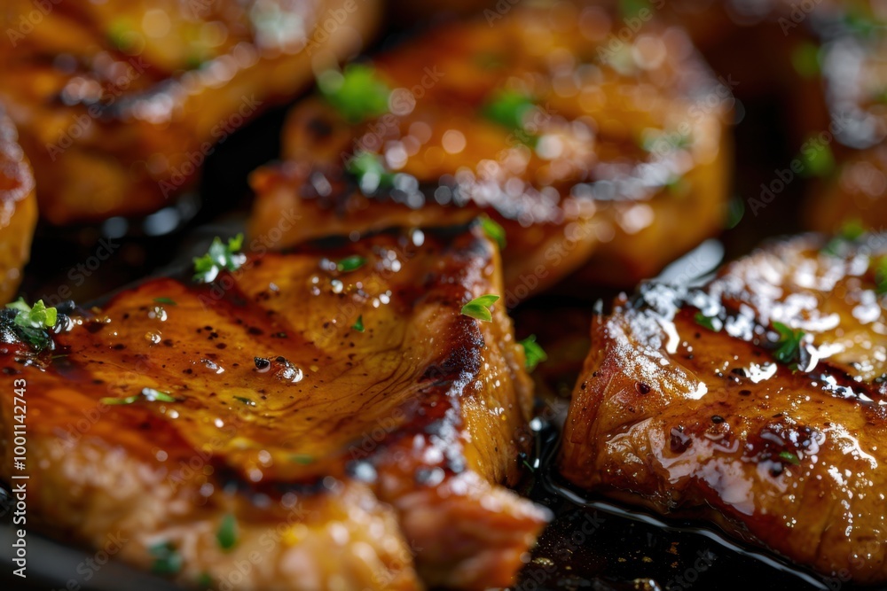 Juicy Grilled Pork Chops with Herb Glaze on Cutting Board Juicy Grilled Pork Chops with Herb Glaze on Cutting Board