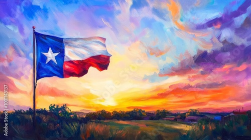 Texas Sunset with Flag