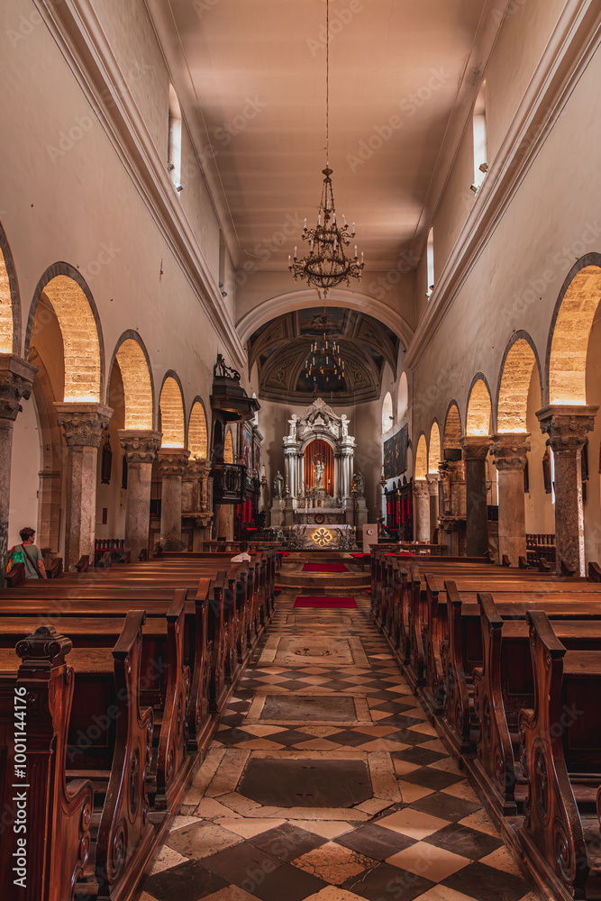 Fototapeta premium Krk Croatia 26.06.24 Interior of the church of Krk vertical foto