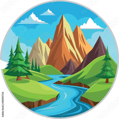 Nature landscape design with river or mountains vector illustration stock image photo generated Ai