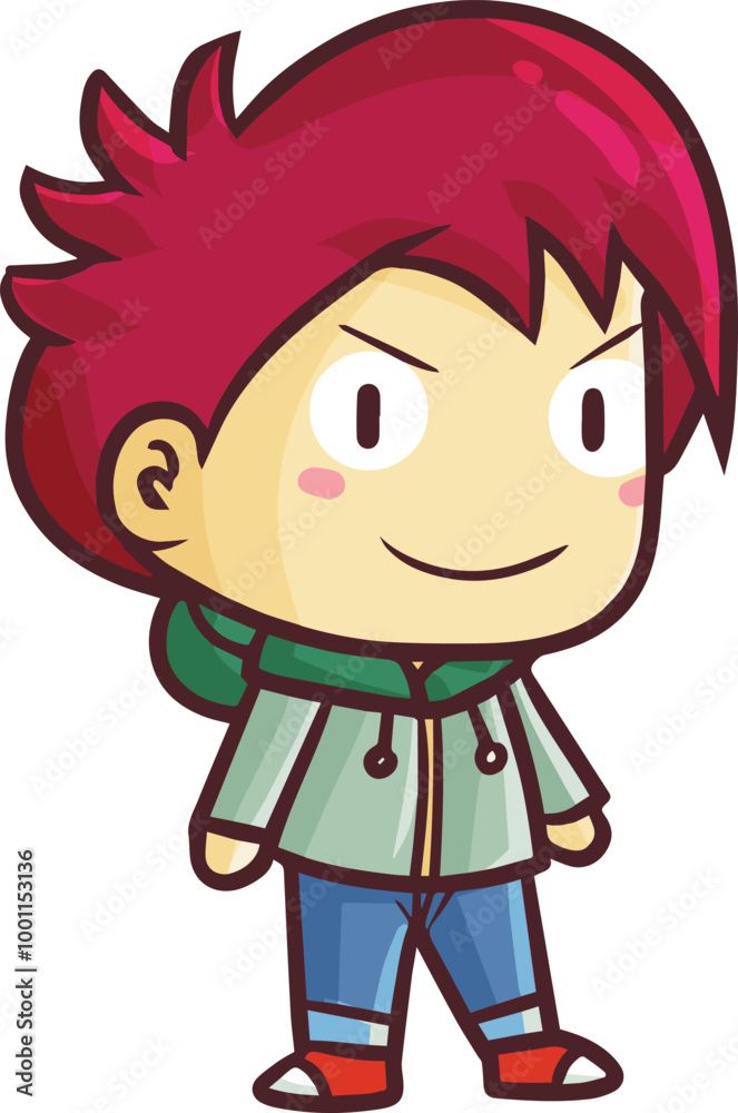 Cool guy with red hair wearing green hoodie cartoon illustraiton Cool guy with red hair wearing green hoodie cartoon illustraiton