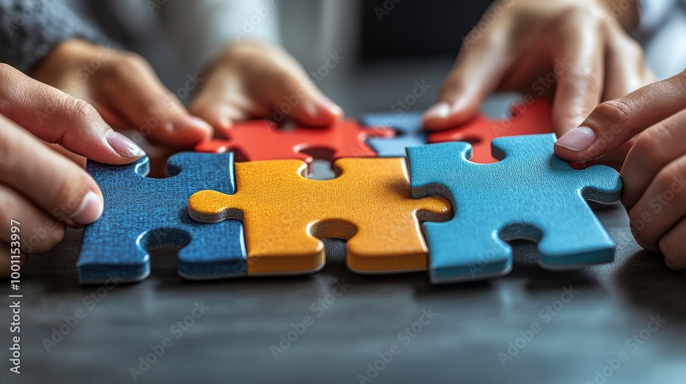 person holding are assembling puzzle pieces on a table symbolizing teamwork collaboration person holding are assembling puzzle pieces on a table symbolizing teamwork collaboration