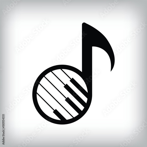 Piano keys inside musical note sign. Unique music design. Company, course and music company design.