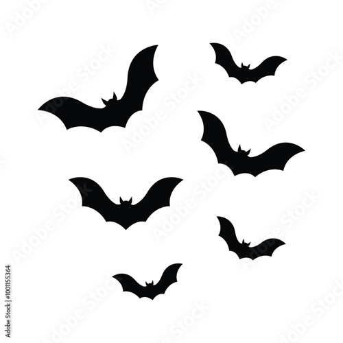 Halloween bat collection, bat element, bat flock, black bat vector illustration