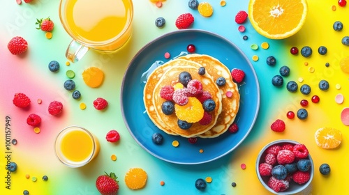 Colorful Breakfast Spread with Pancakes and Berries photo