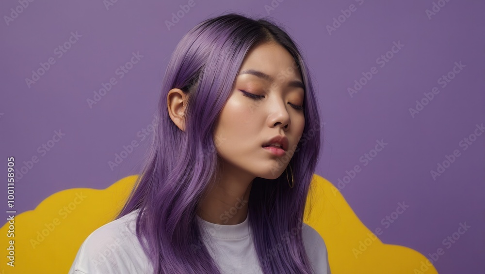 Young adult with short hair, makeup accentuating eyes, chin resting on hand, thoughtful pose. Young adult with short hair, makeup accentuating eyes, chin resting on hand, thoughtful pose.