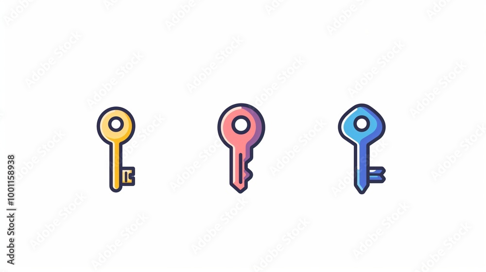 Minimalistic icon design featuring crisp pixel perfect key symbols for digital use