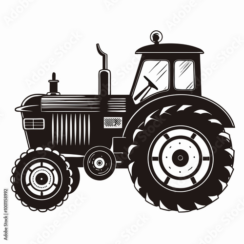 Christmas Farm tractor Black silhouette