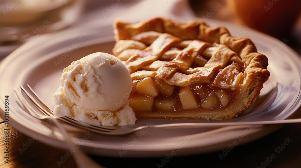 Freshly Baked Apple Pie with Ice Cream Slice Freshly Baked Apple Pie with Ice Cream Slice
